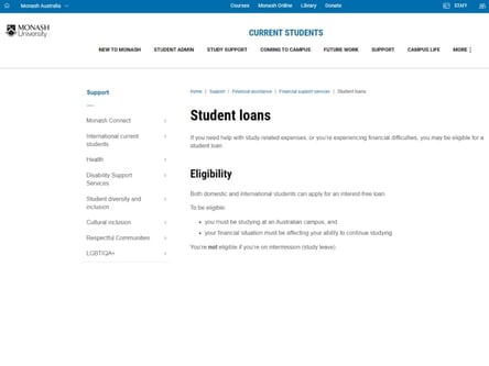 Monash University homepage