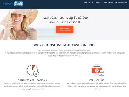 Instant Cash Online homepage