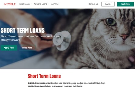 Nimble Loans homepage