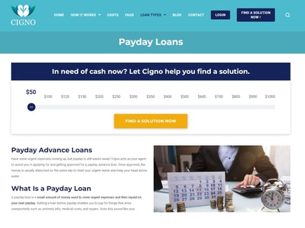 Cigno Loans homepage