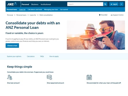 ANZ homepage
