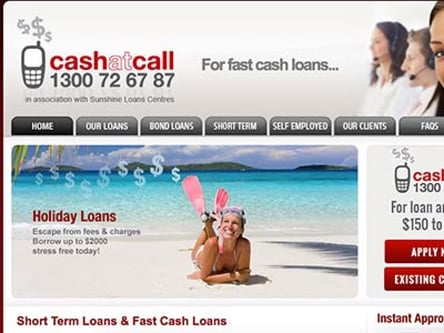 Cash at call homepage
